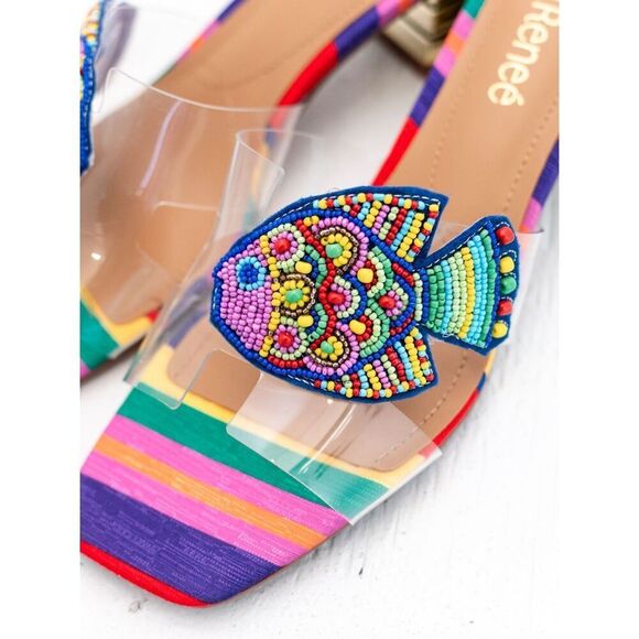 J. Renee Women’s Roline Clear/Bright Multi Beaded Fish Slip In Block Heel Sandal - Picture 10 of 14